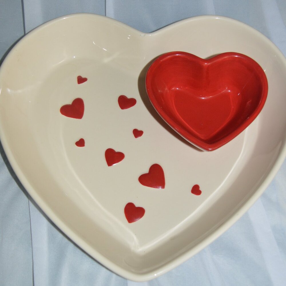 Heart platter with attached ceramic dish Love, Anniversary